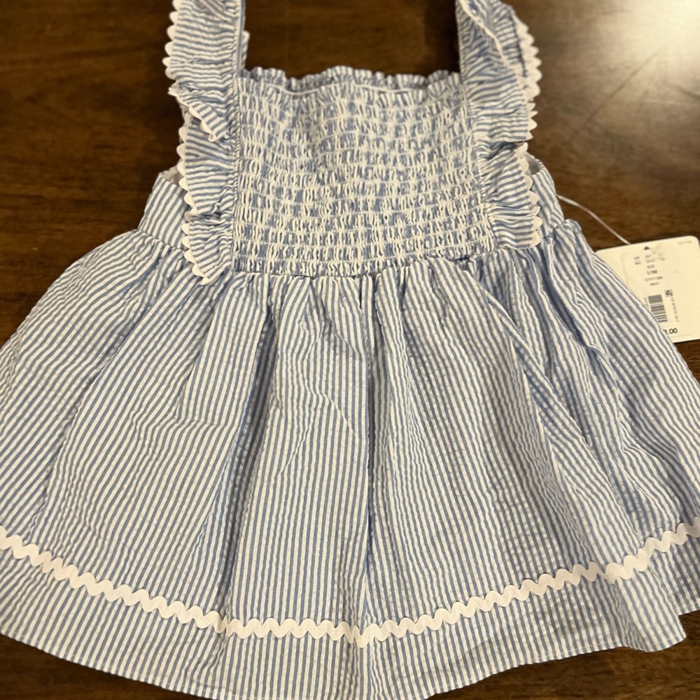 Starting Out seersucker blue dress with bloomers new with tags. size 6-9 mths